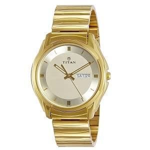 STYLISH TIITAN ANALOG WATCH WITH DAY & DATE - GOLDEN